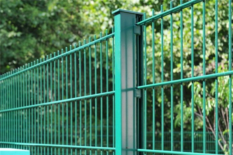 Powder Coated 50x200mm Twin Wire Mesh Fence With Round Post